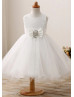 Ivory Lace Sparkly Tulle Flower Girl Dress With Crystal Pin Ivory Lace Sparkly Tulle Flower Girl Dress With Crystal Pin